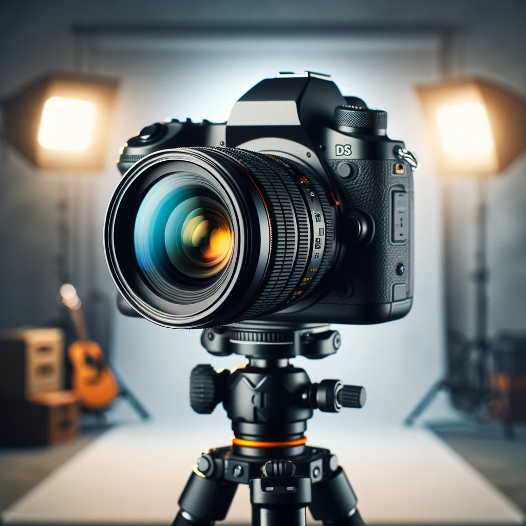 A professional DSLR camera with a macro lens
